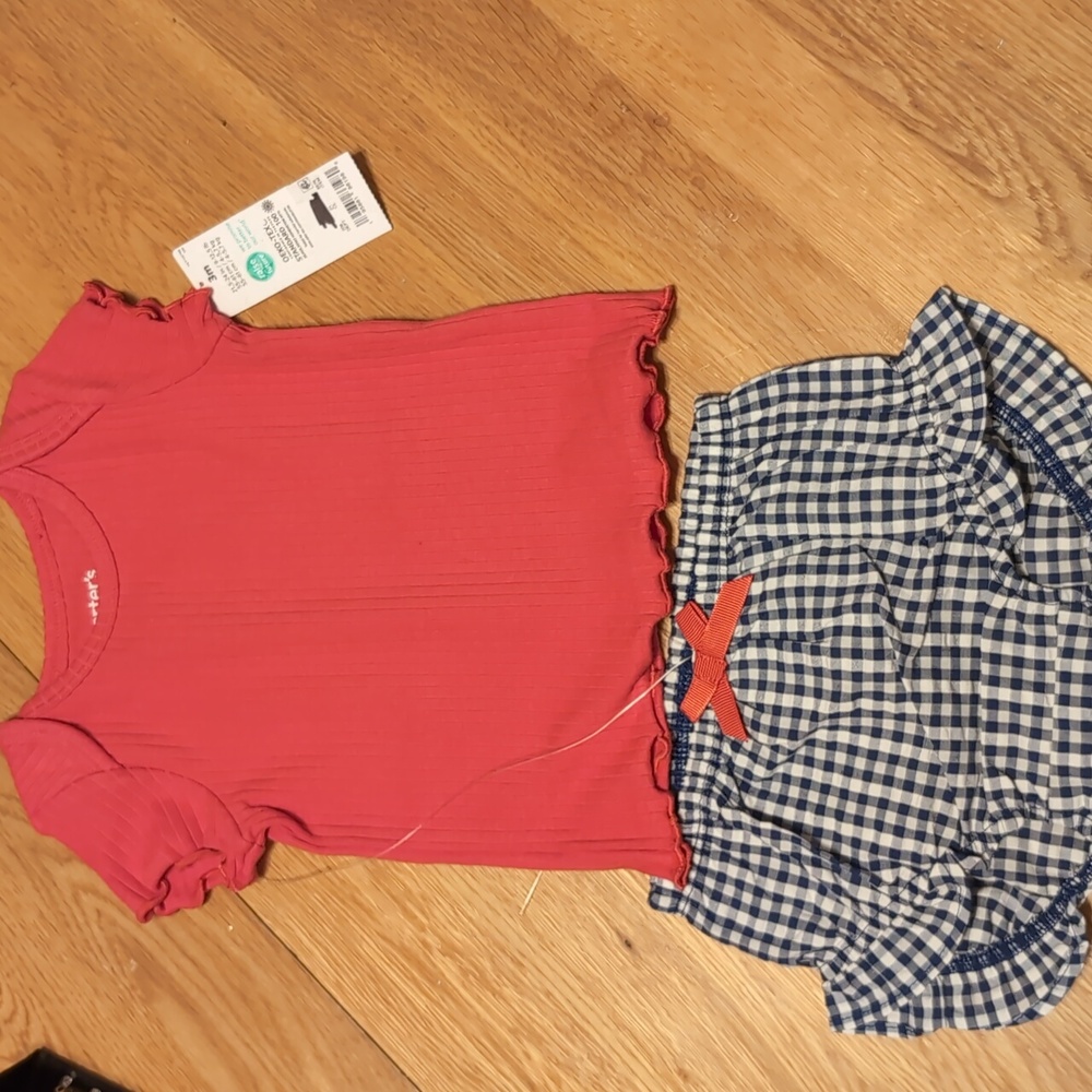Carter's matching set red top with blue plaid bottoms new with tags 3 months